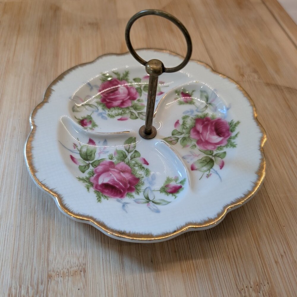 L'Amour China Gold and Floral Hand Painted Jewelry Dish